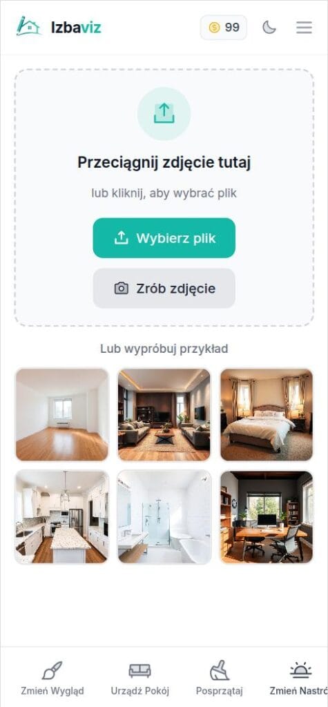 Uploading a room photo in the Izbaviz app