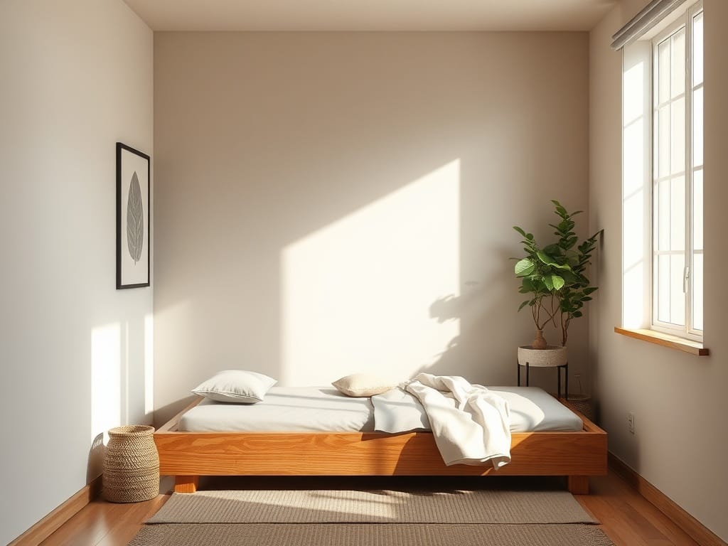 Small Japandi bedroom — AI visualization